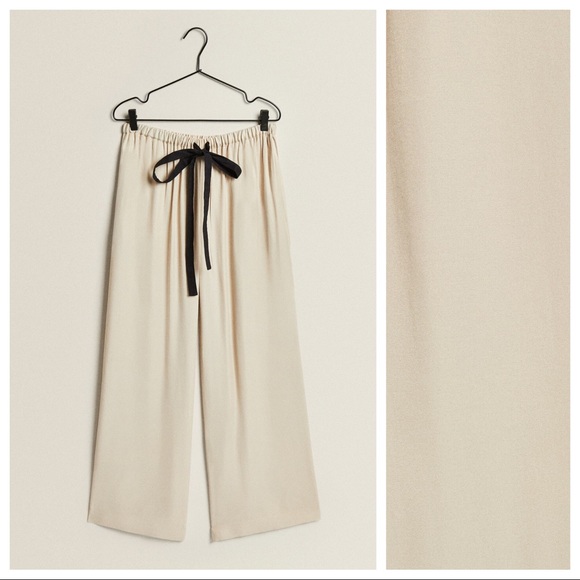 Zara Other - NWT. Zara Cream Flowing Satin Effect Pajama Style Trousers. Size M.